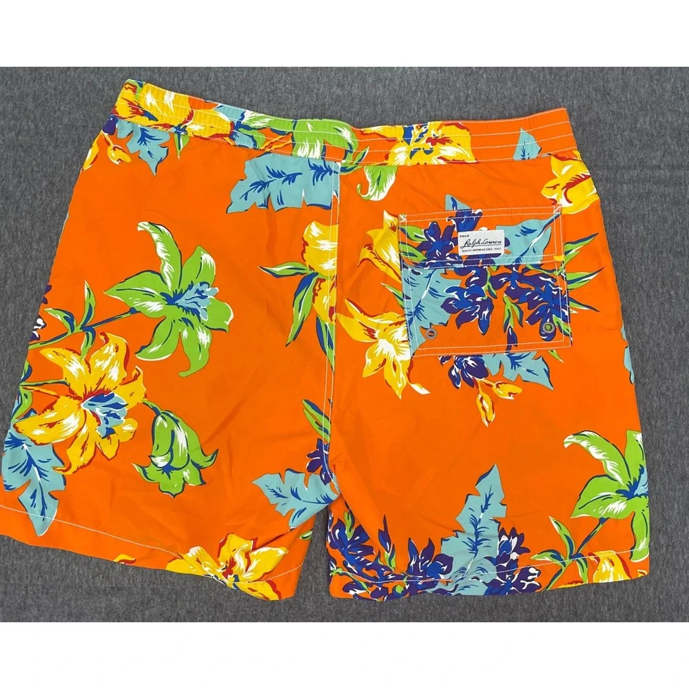 Polo Ralph Lauren‎ Floral Swim Trunks Orange Tropical Beach Shorts L